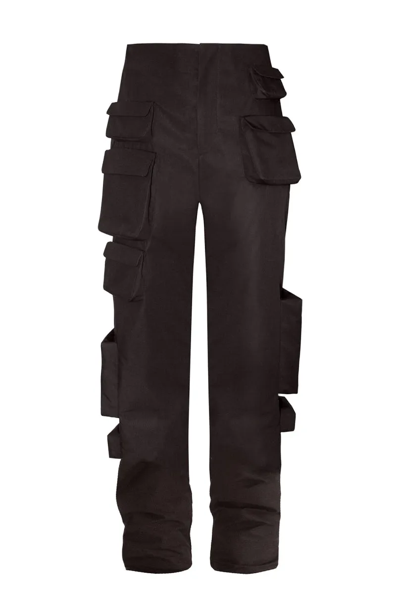 Woman Moto Bike Style Pocket High Waist Black White