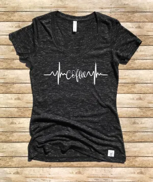 Women's Form Fitting V-Neck Coffee Lifeline Shirt - Funny Coffee Shirt