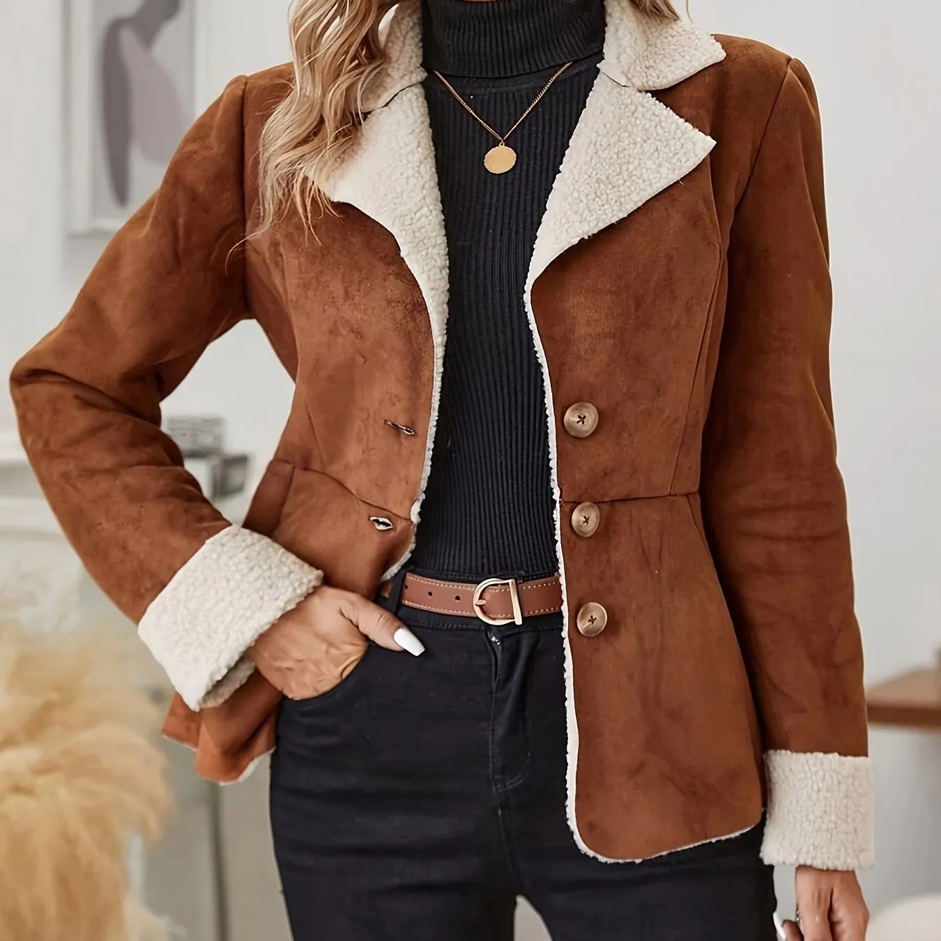 Womens Plush Faux Fur Thermal Jacket  Cozy Fall Outerwear