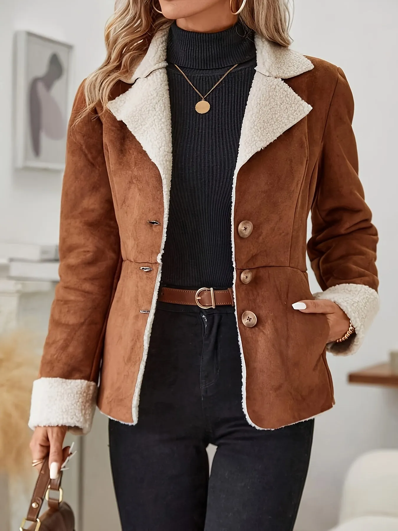 Womens Plush Faux Fur Thermal Jacket  Cozy Fall Outerwear
