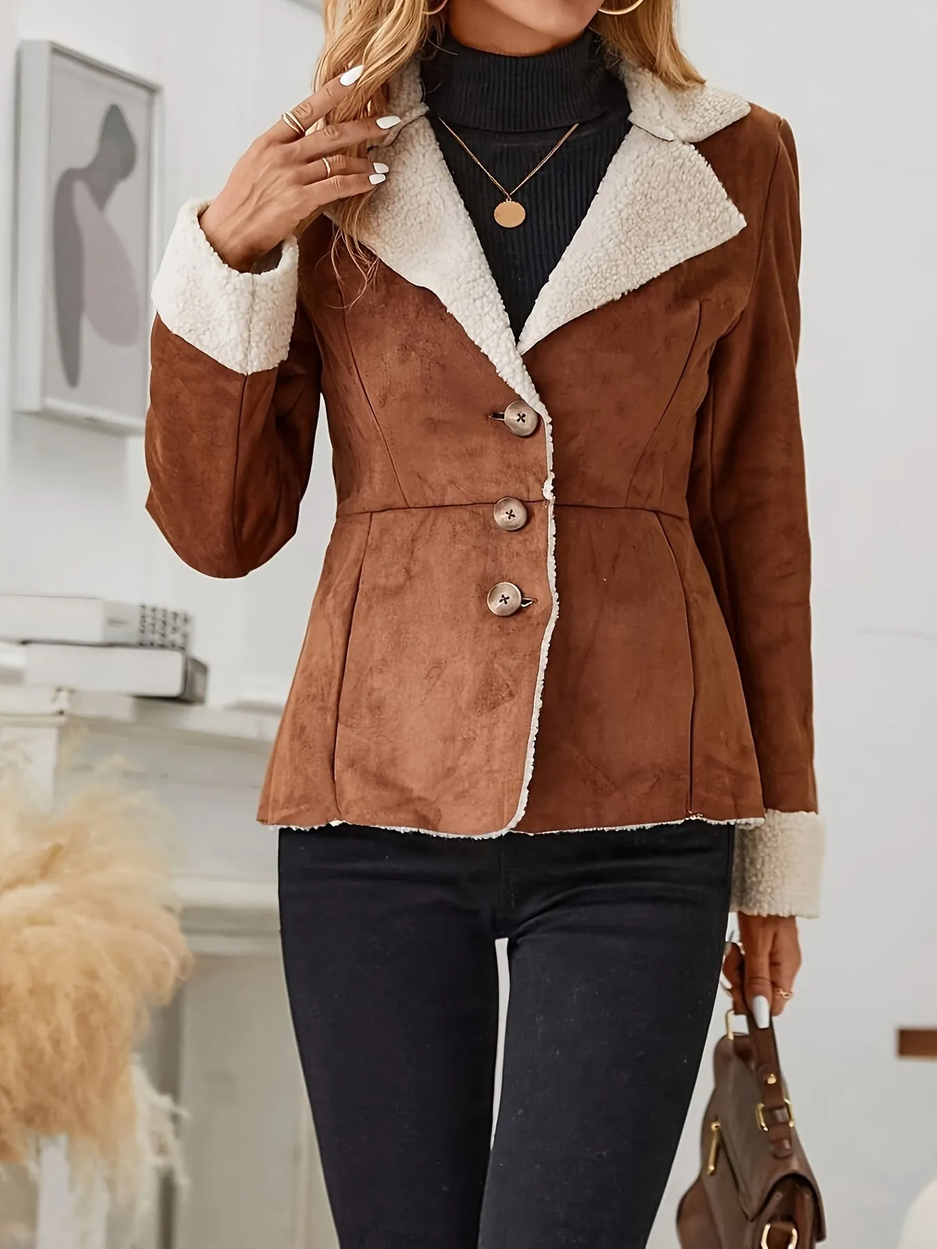 Womens Plush Faux Fur Thermal Jacket  Cozy Fall Outerwear