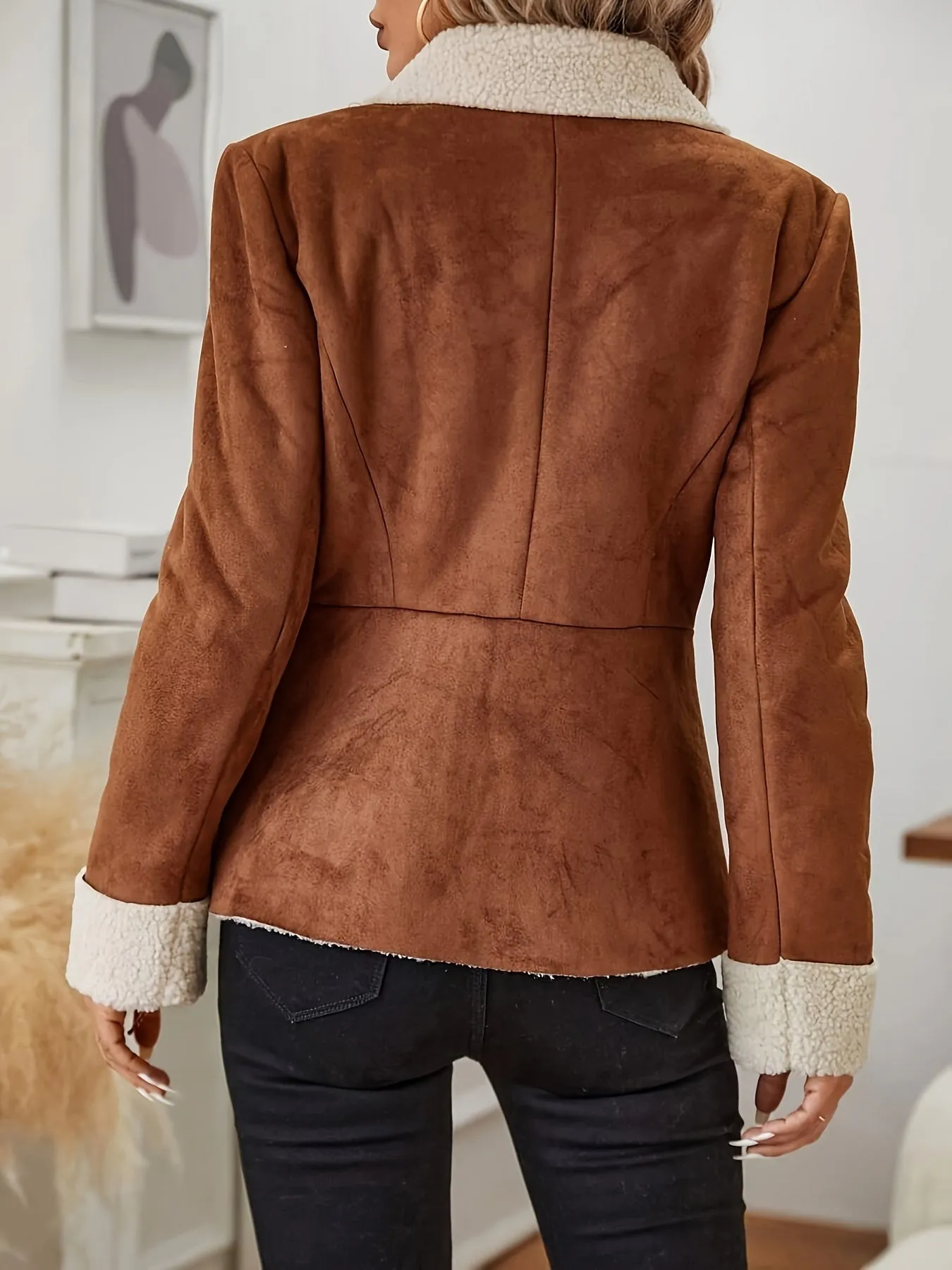 Womens Plush Faux Fur Thermal Jacket  Cozy Fall Outerwear