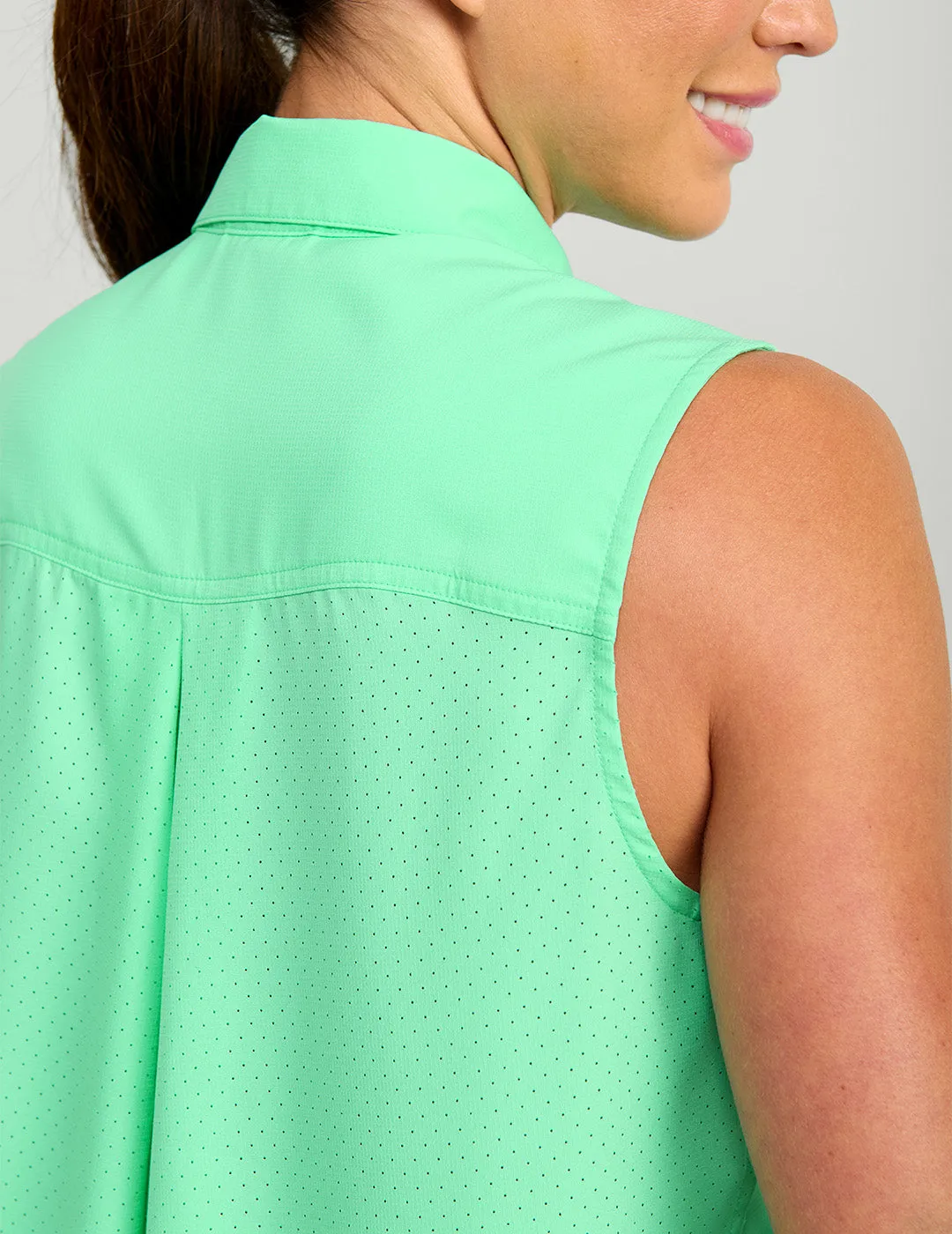 Womens Sleeveless Tide Point Button-Down