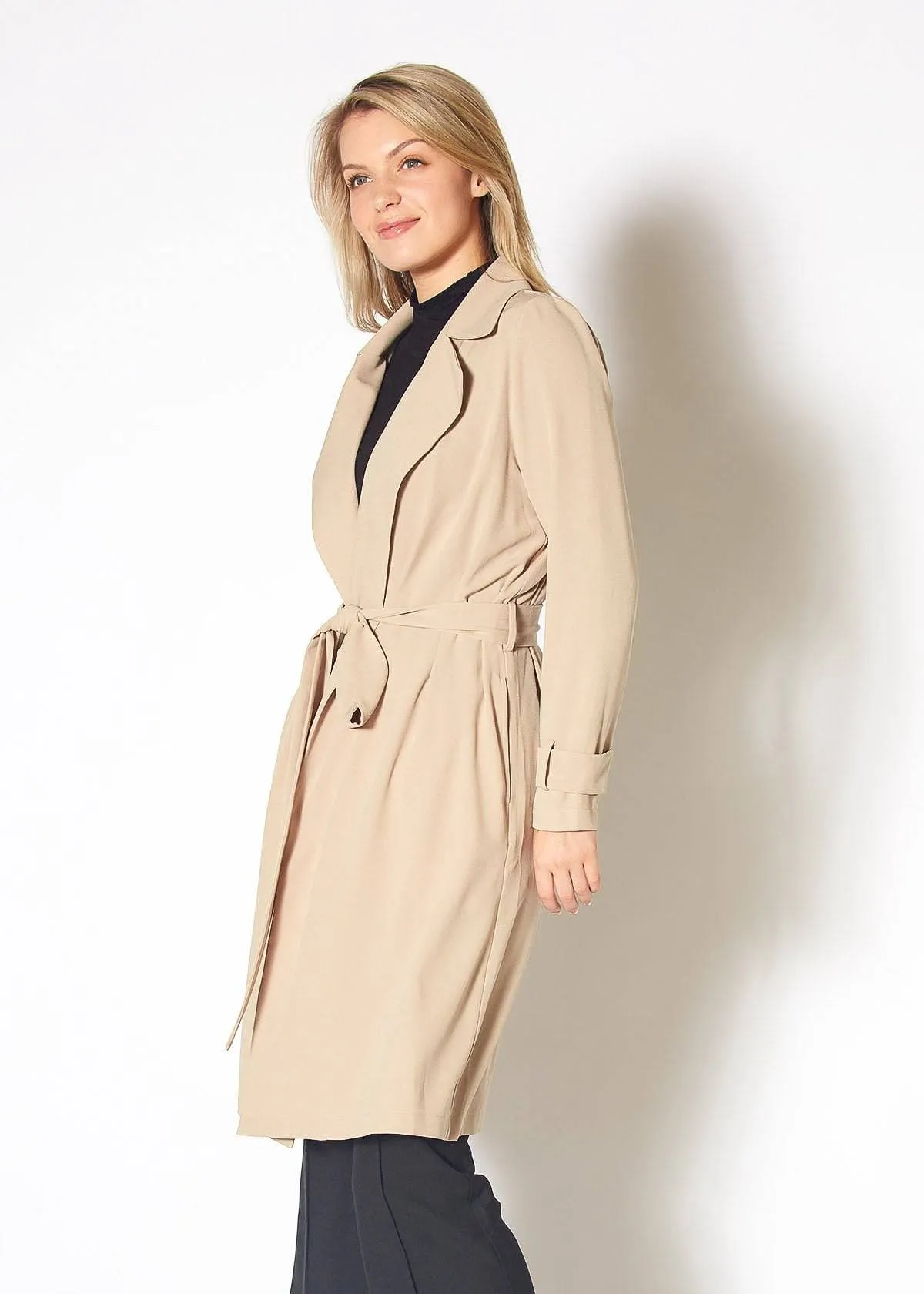 Women's Tie Waist Light Trench Coat in Khaki