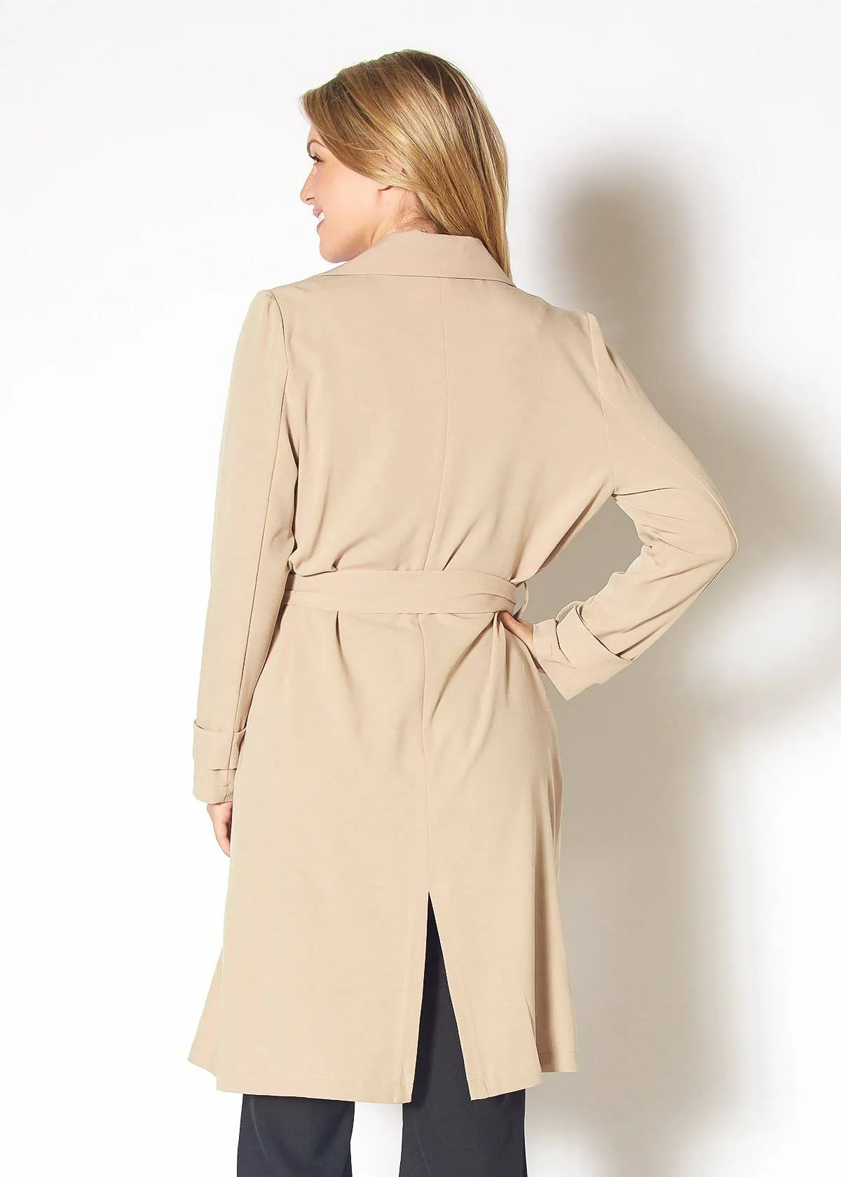 Women's Tie Waist Light Trench Coat in Khaki