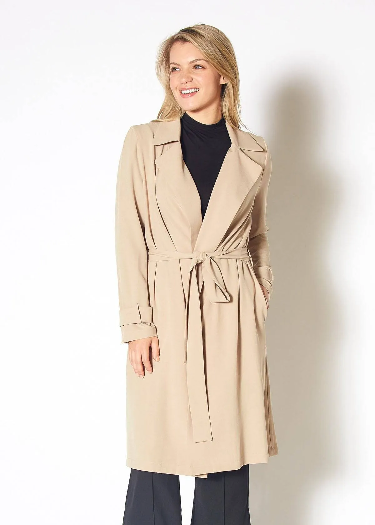 Women's Tie Waist Light Trench Coat in Khaki