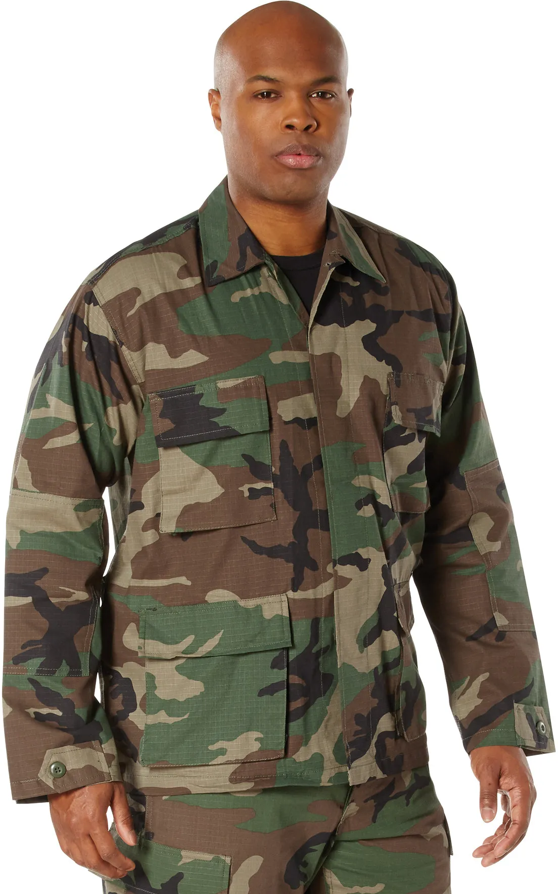 Woodland Camouflage - Military BDU Shirt - 100% Cotton Lightweight Rip-Stop