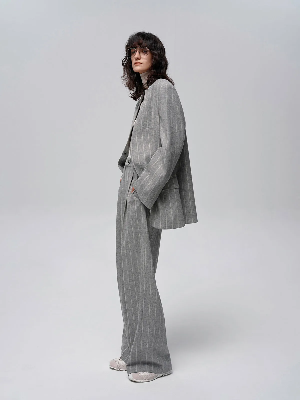 Wool-Blend Pinstripe Tweed Pants