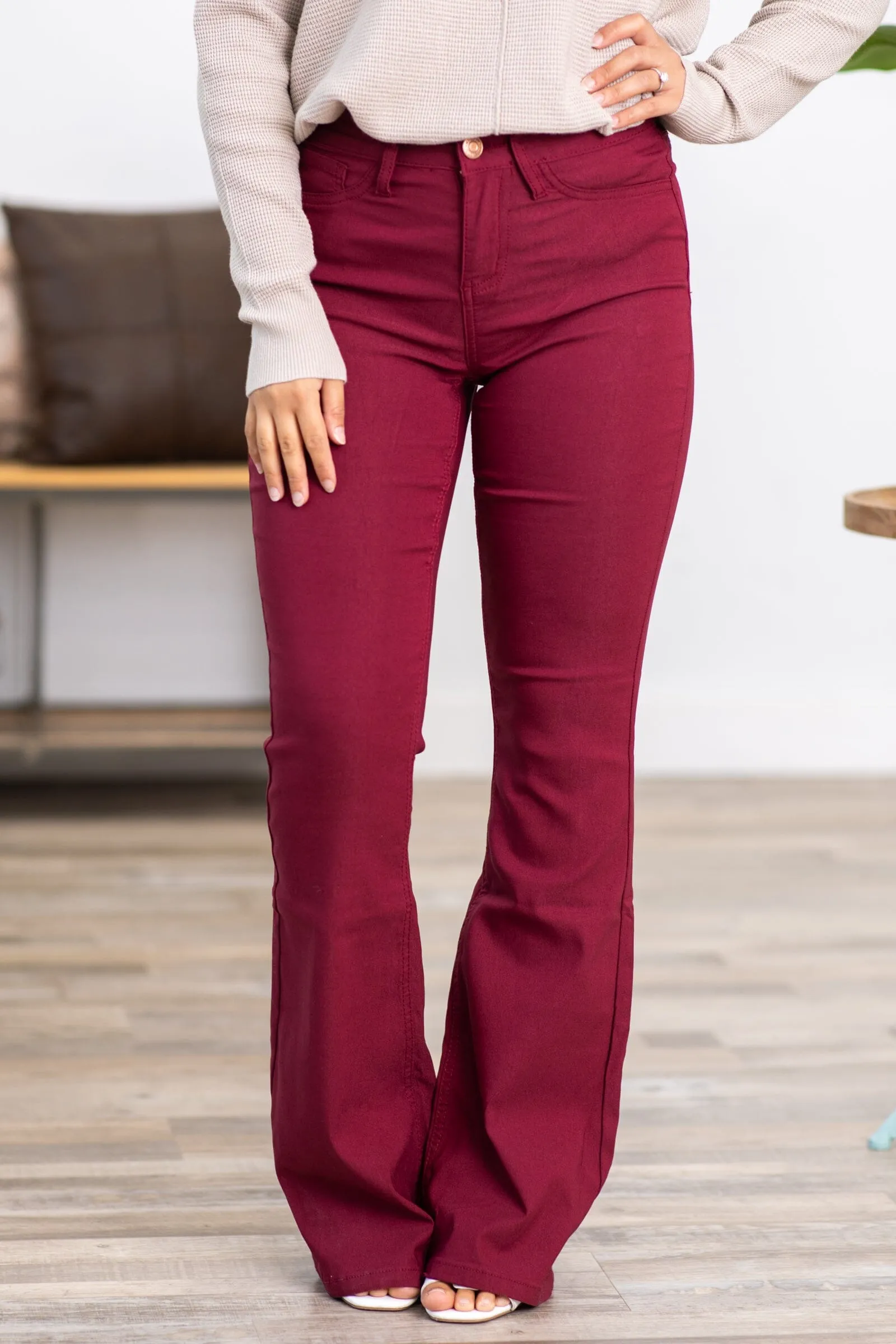YMI Burgundy Hyperstretch Flare Pants