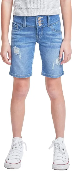 Ymi Girls Essential Mid-Rise 3-Button Bermuda Shorts Medium Blue 14