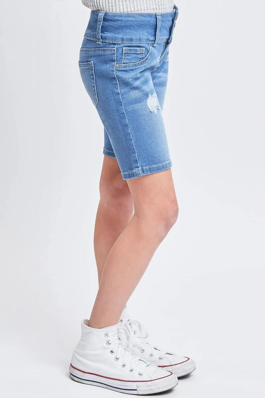 Ymi Girls Essential Mid-Rise 3-Button Bermuda Shorts Medium Blue 14
