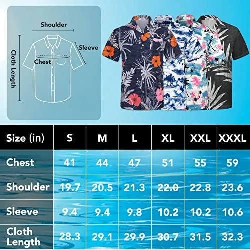 zeetoo Men's Hawaiian Shirt Short Sleeve Button Down Beach Shirts Tropical Aloha Shirt Holiday Casual Shirts Blue Large