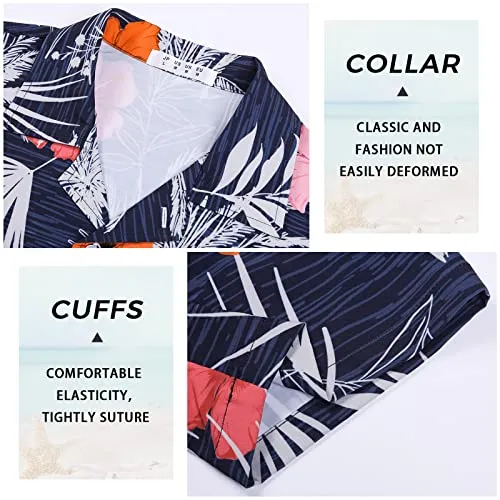 zeetoo Men's Hawaiian Shirt Short Sleeve Button Down Beach Shirts Tropical Aloha Shirt Holiday Casual Shirts Blue Large