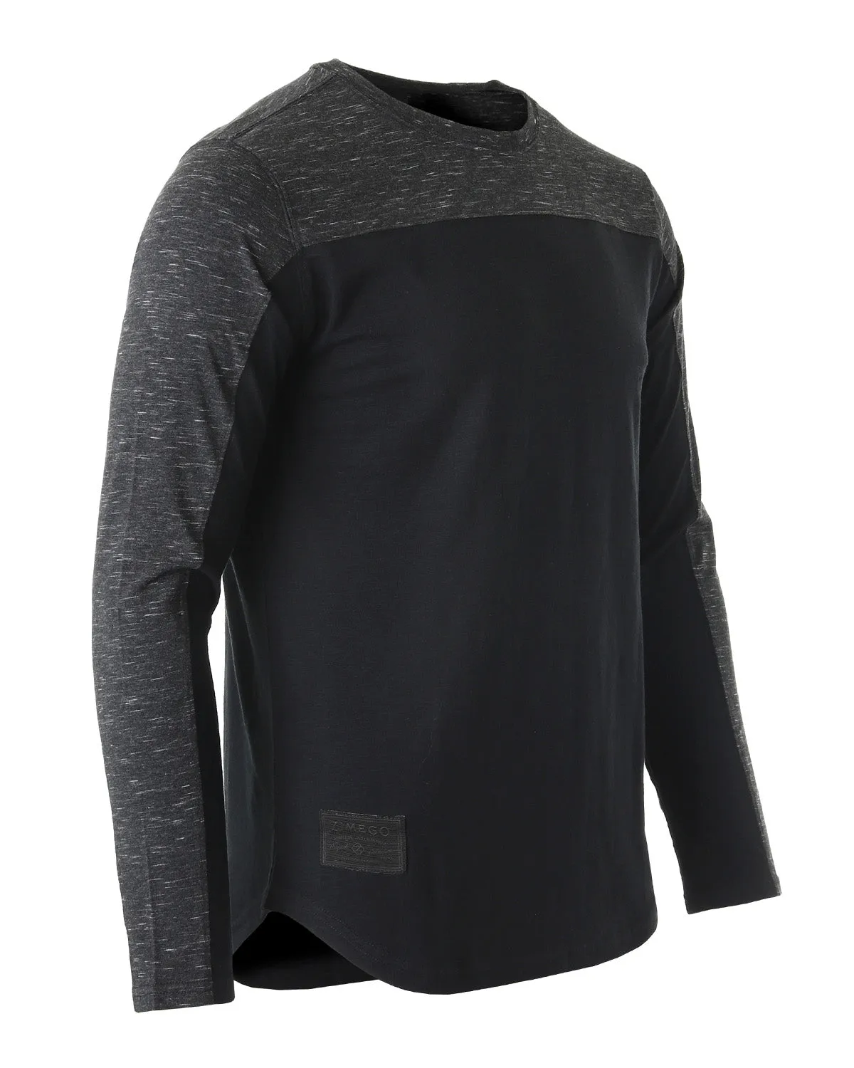 ZIMEGO Men's Fashion Color Block Long Sleeve Curved Hemline Athletic Hiphop Shirt