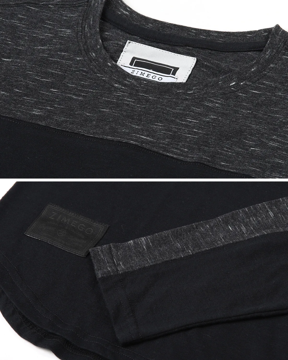 ZIMEGO Men's Fashion Color Block Long Sleeve Curved Hemline Athletic Hiphop Shirt