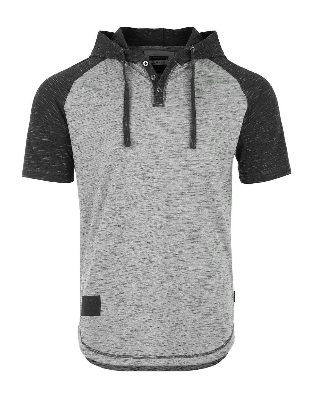 ZIMEGO Short Sleeve Raglan Henley Hoodie Round Bottom Semi Longline T-Shirt