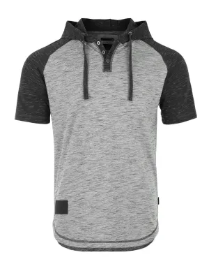 ZIMEGO Short Sleeve Raglan Henley Hoodie Round Bottom Semi Longline T-Shirt